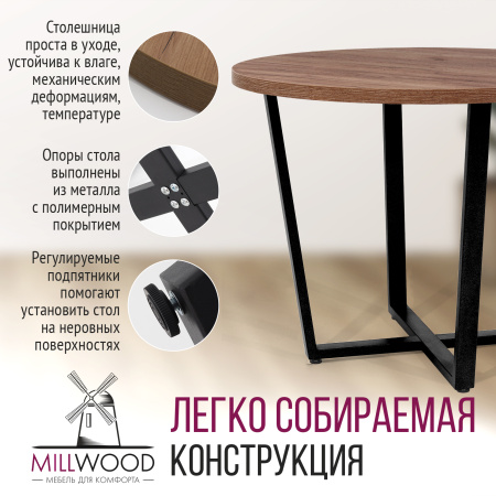 Стол Орлеан (D1000), ЛДСП Дуб табачный крафт / Металлокаркас Черный Стол Орлеан (D1000), ЛДСП Дуб табачный крафт / Металлокаркас Черный